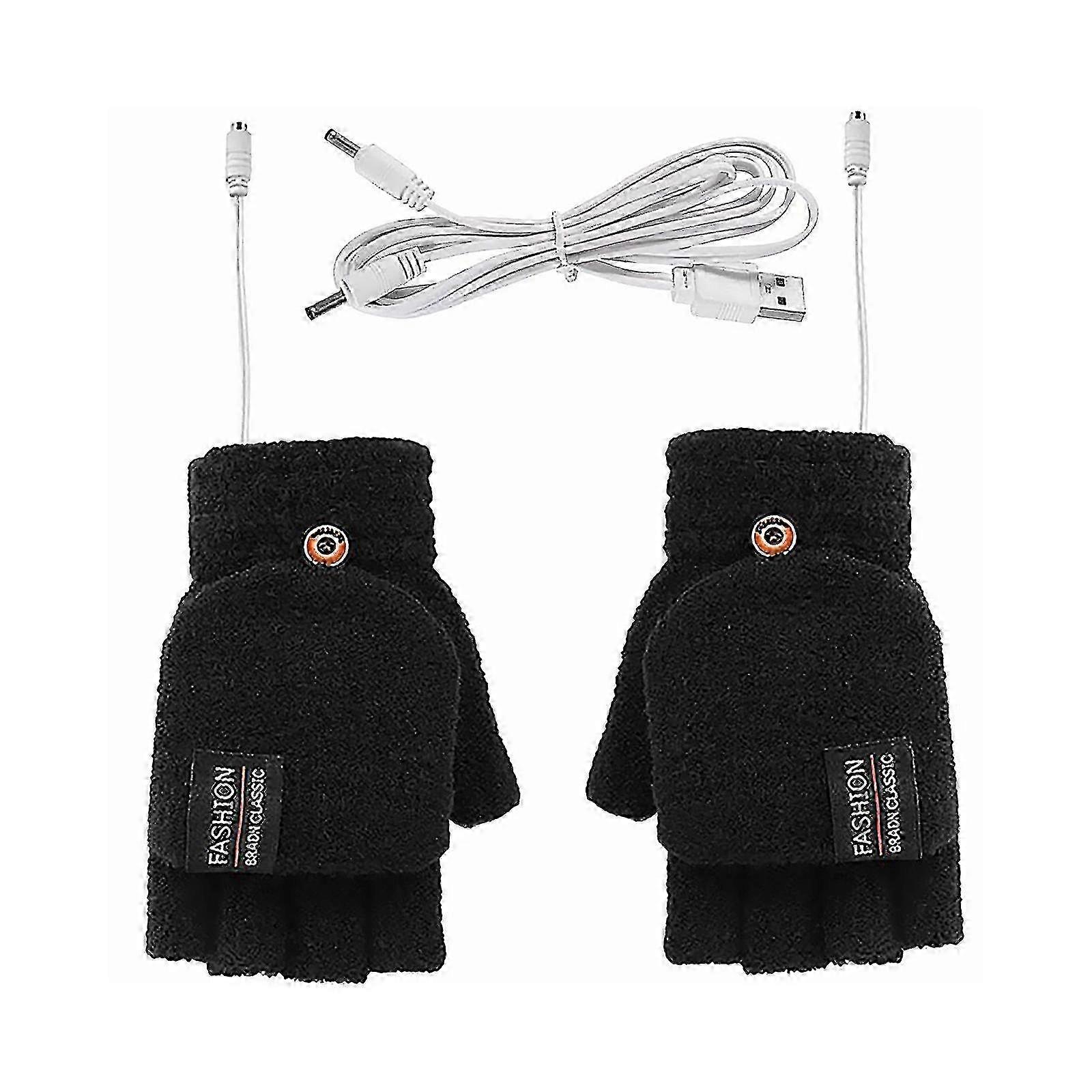 Gants chauds confortables demi-doigt couleur unie 5v double face usb 