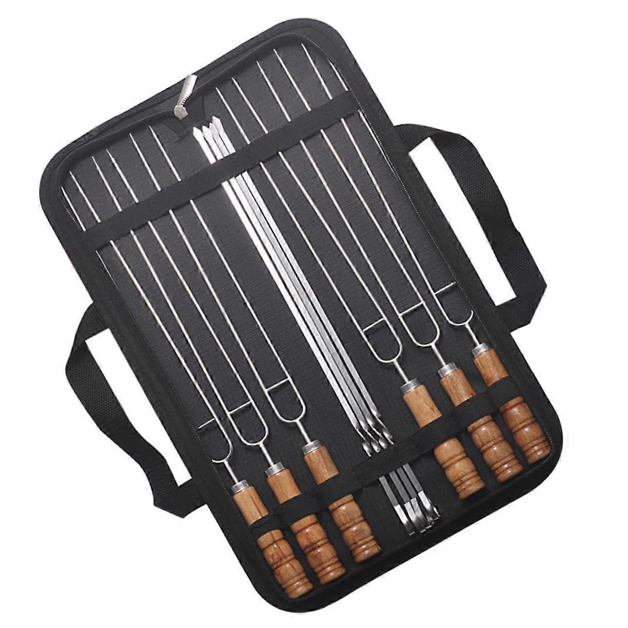 Grill skewers made of stainless steel grill tool set metal skewers with wooden handle for the family meal