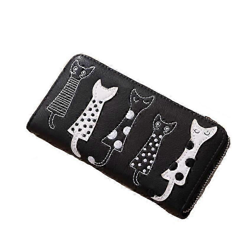 Ladies wallet cat wallet purse wallet leather gift black (A-5-F6)