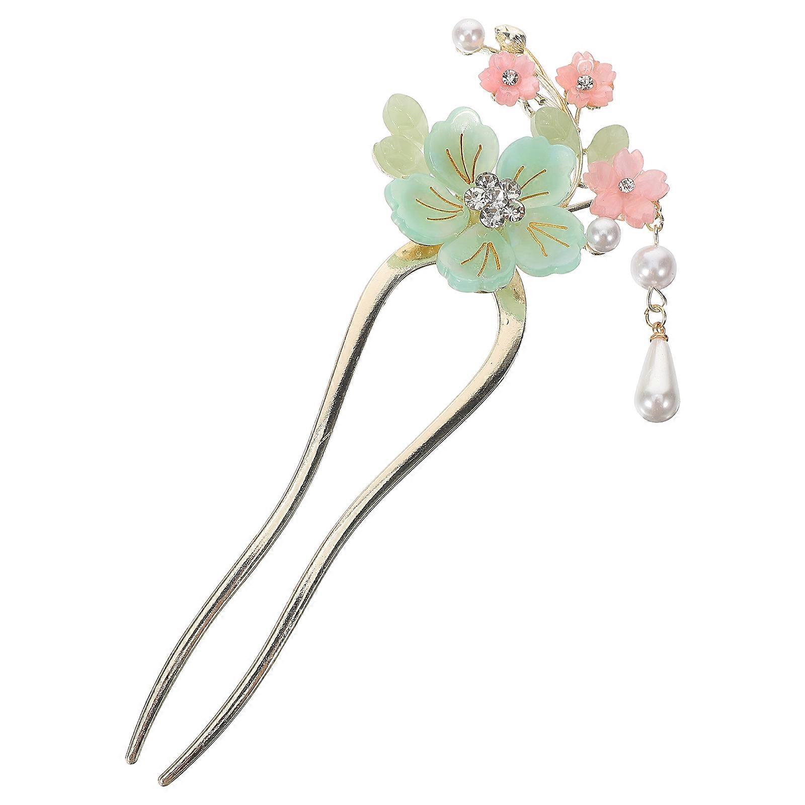Chinese Style Glazed Flower Hair Stick for Women, Elegant Hanfu Accessories with Dangle Tassel, Classic Retro Design