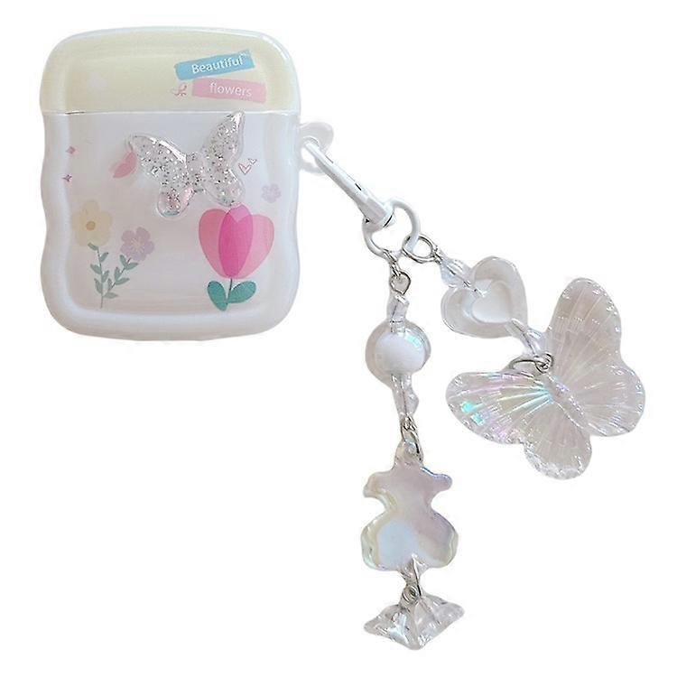 Compatible For Apple AirPods with Wireless Charging Case (2019) / AirPods with Charging Case (2019) / (2016) Butterfly and Flower