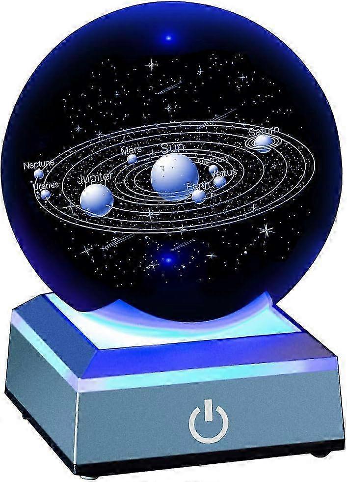 3D Solar System Model Crystal Ball with Laser Engraved Hologram and Illuminated Base, Educational Planet Model for Science and Astronomy Lea