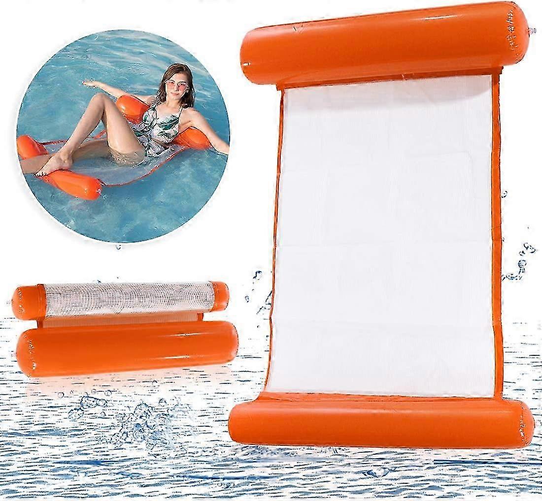 Inflatable Swimming Bed Water Hammock Air Mattress for Relaxing on the Water Floating Lounger in Bright Orange Color