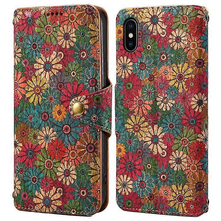 iPhone X / XSケース、レザーウォレット、電話カバー、季節の花の印刷に対応