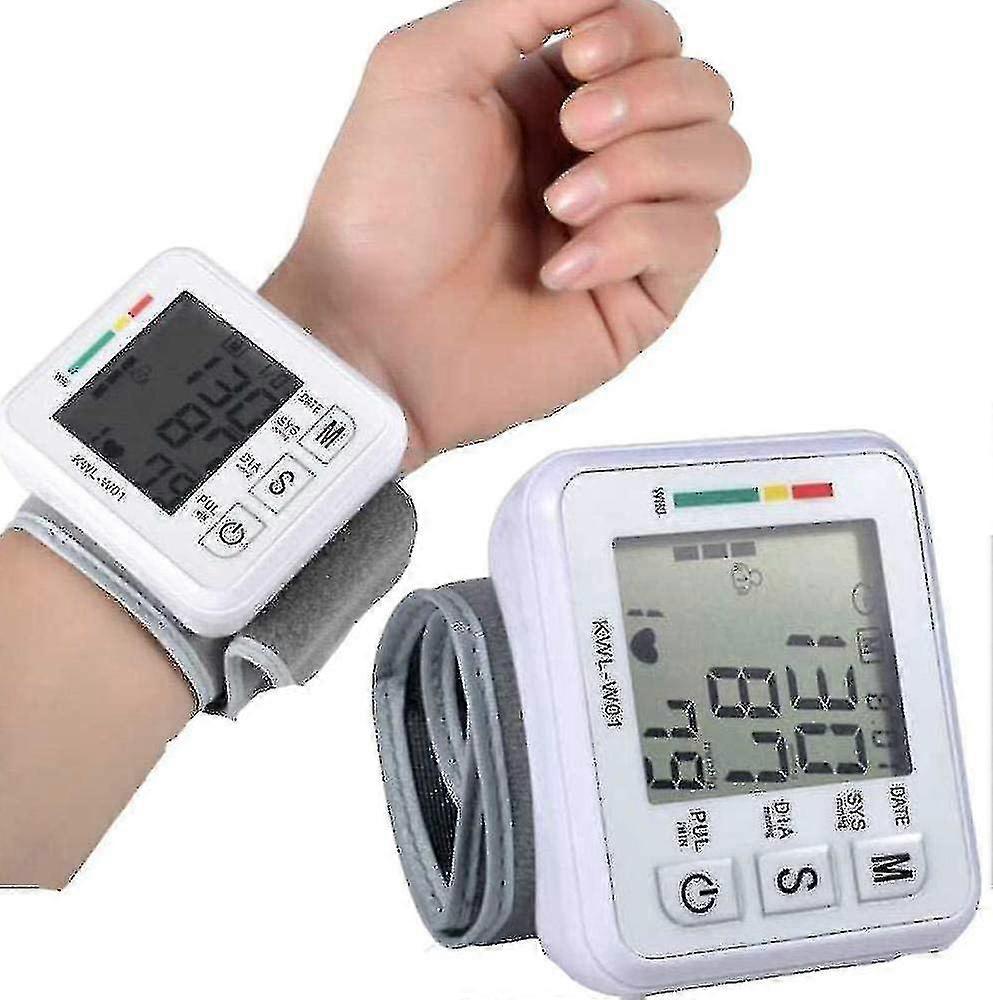 Digital Wrist Blood Pressure Monitor with Adjustable Cuff and LCD Display