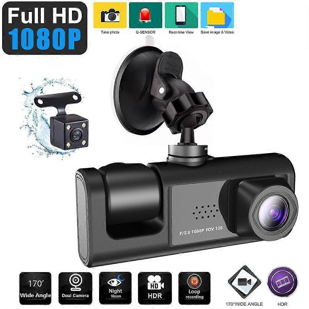Icreative Car DVR 3 Cameras Full HD 1080P Dual Lens Car DVR Camera 2.0 inch IPS Screen Front Rear Recorder Camera