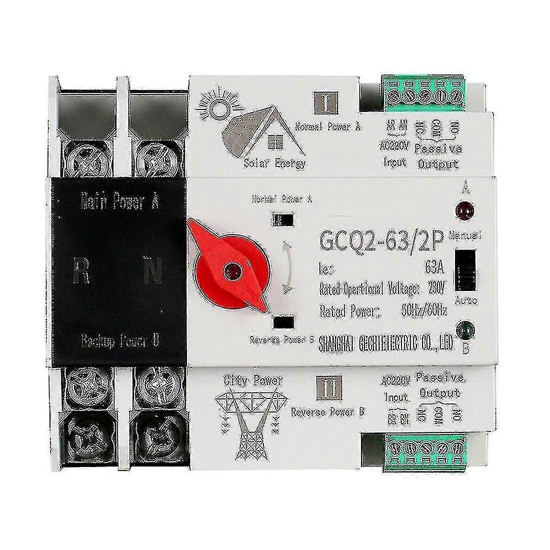 Photovoltaic Solar Power Ats Automatic Transfer Switch Din Rail 2p 63a Ac220v Ats Pv System Power T