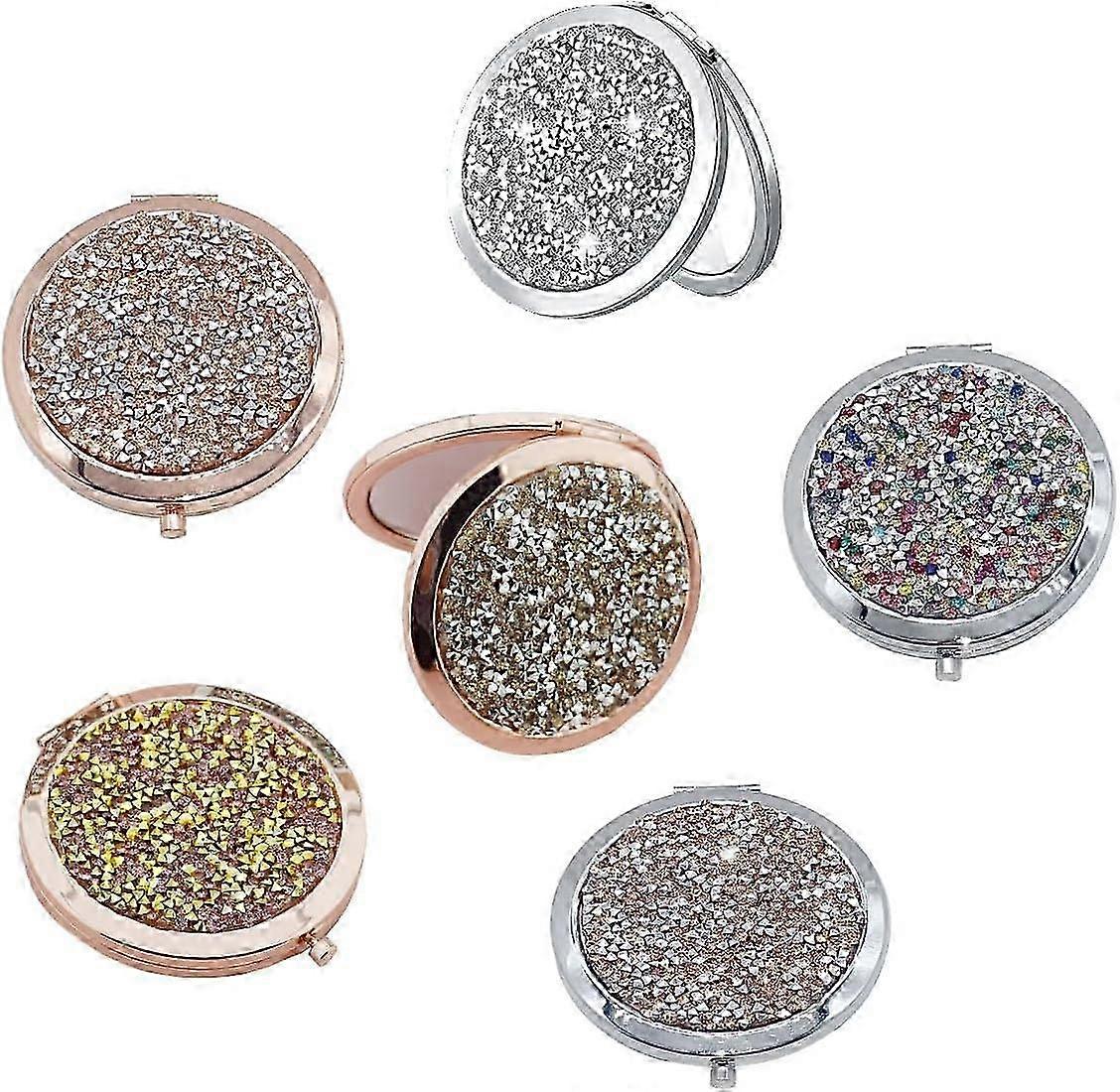 Round Rhinestone Travel Makeup Mirror, 6-Piece Set