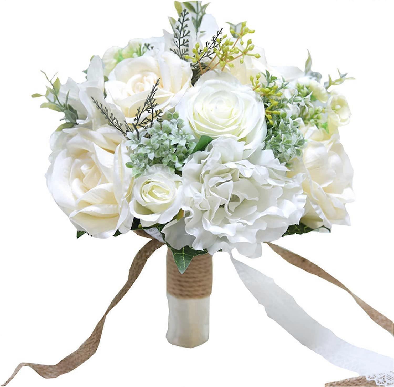 Artificial bouquet, bride holds flowers, artificial flowers, 11 (color: pink) (color: green) (green C) (green C) white C