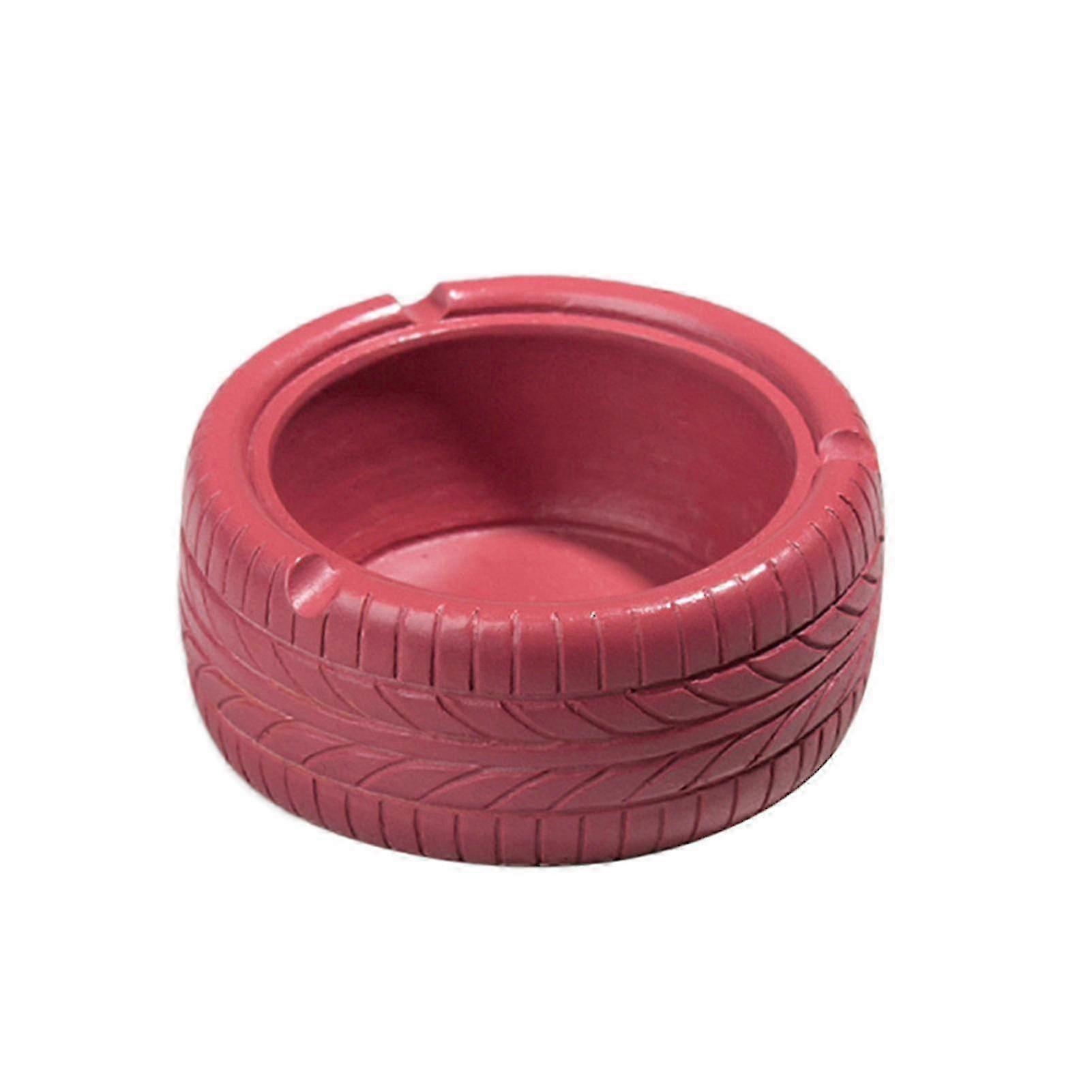 creative tire-shaped resin ashtray without lid with rest slot for home decor, rose red