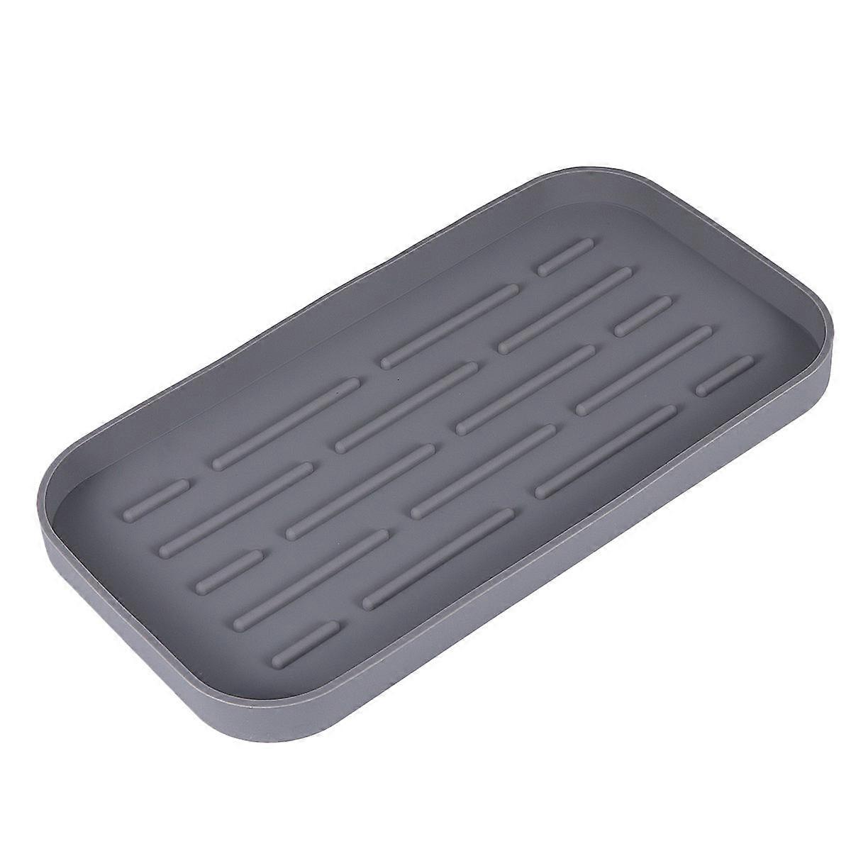 Nonslip Silicone Dish Drying Mat with Efficient Water Drainage for Kitchen Tableware – Grey Draining Tray for Sink Protection and Space Saving Design
