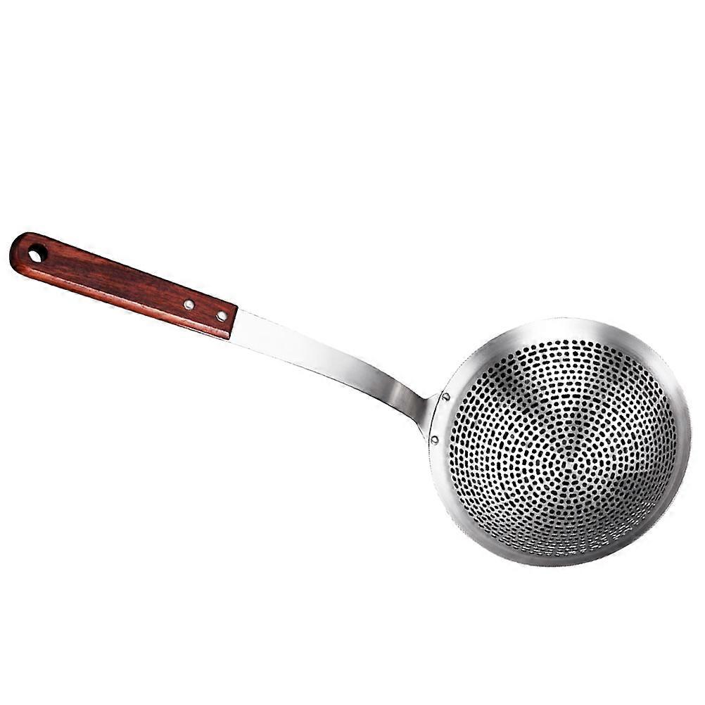Stainless Steel Skimmer Ladle with Wooden Handle – Heat Resistant Strainer for Hot Pot, Soup, and Frying – and Easy to Clean Cooking Tool