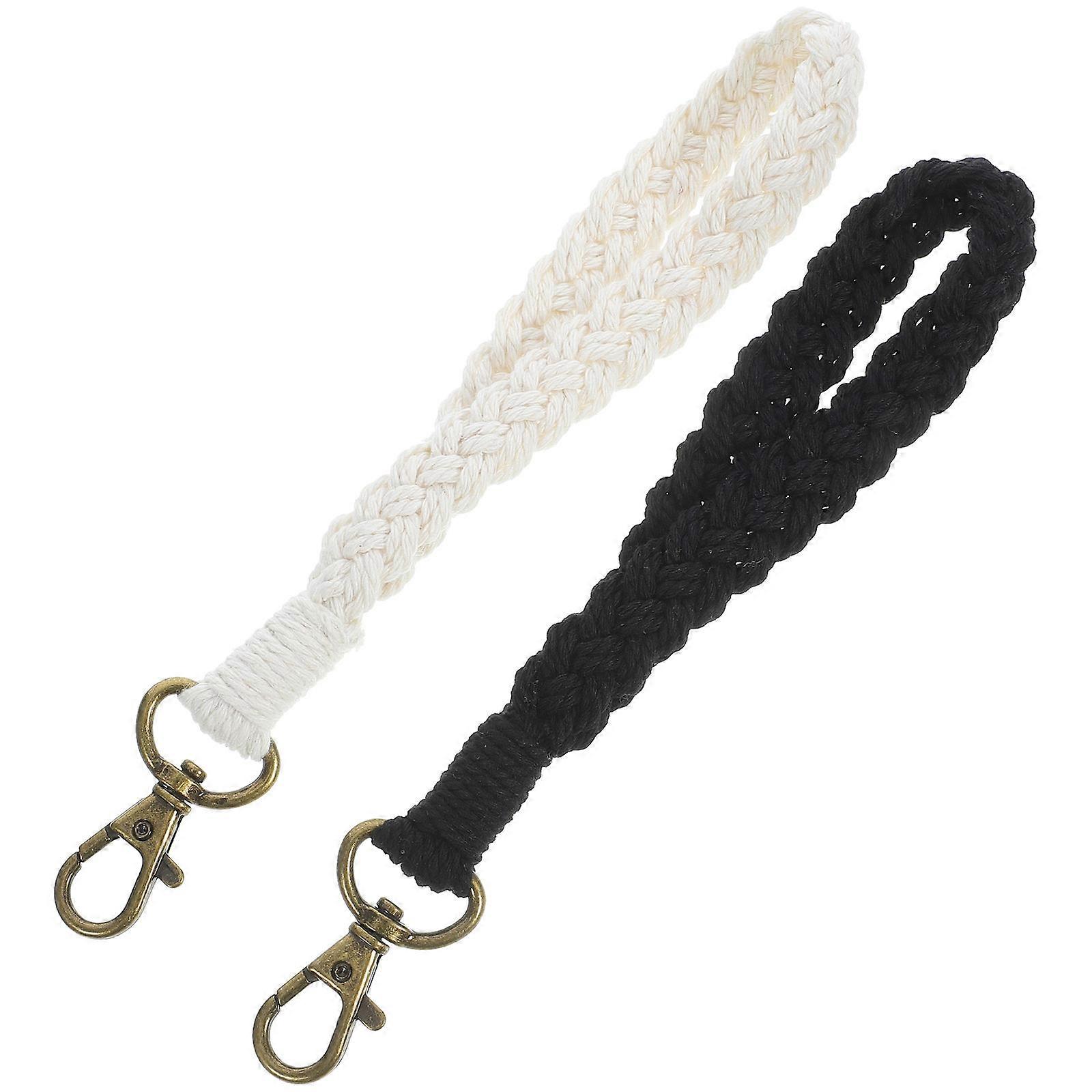 2pcs Woven Cotton Rope Key Chains Wristlet Pendant for Car Keys Stylish Accessory with Intricate Weaving Craftsmanship