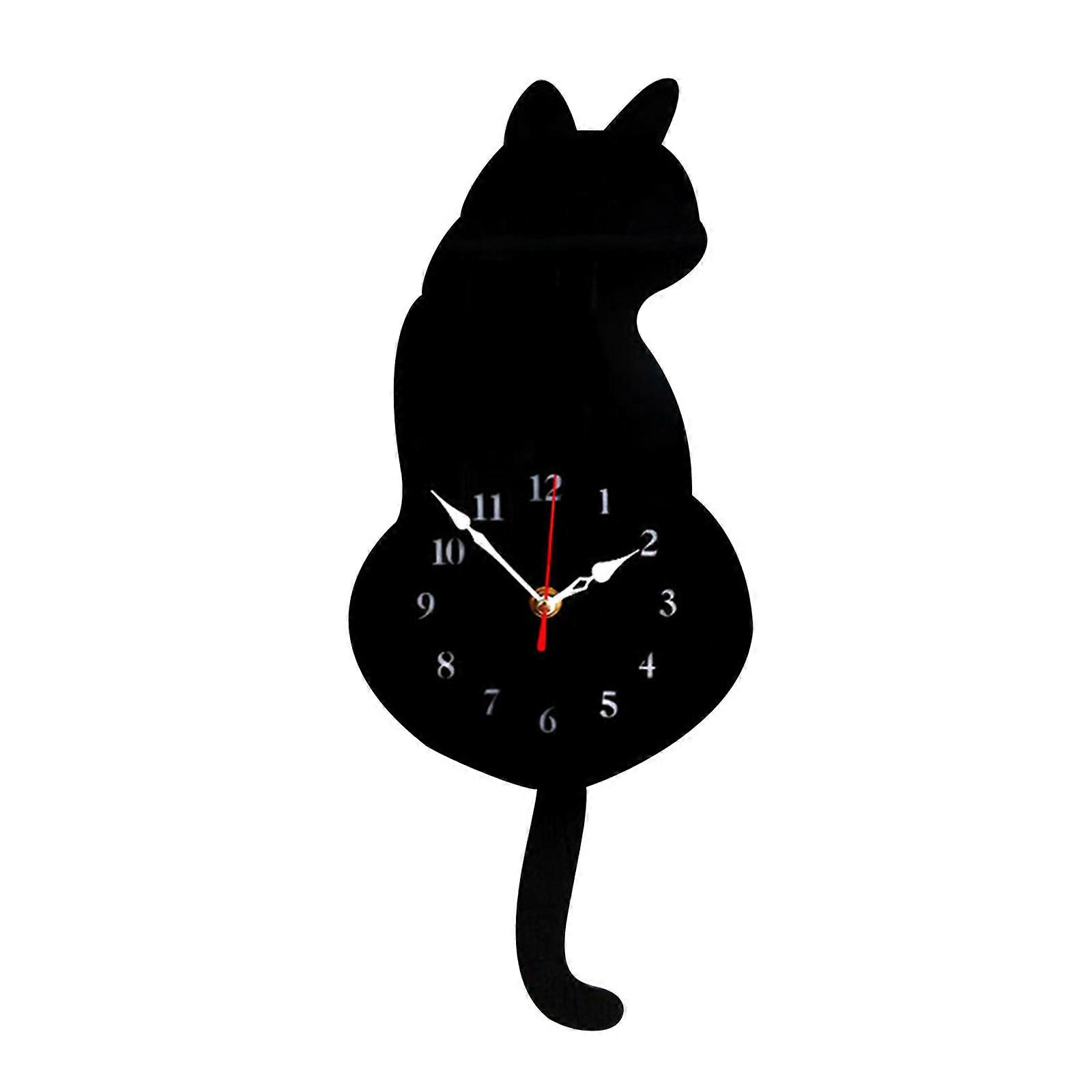 Silent Non Ticking Wall Clocks Cat Clock With Swinging Tail Thickened Aluminum Frameless Design Shaking Tail Mechanism 1Pack