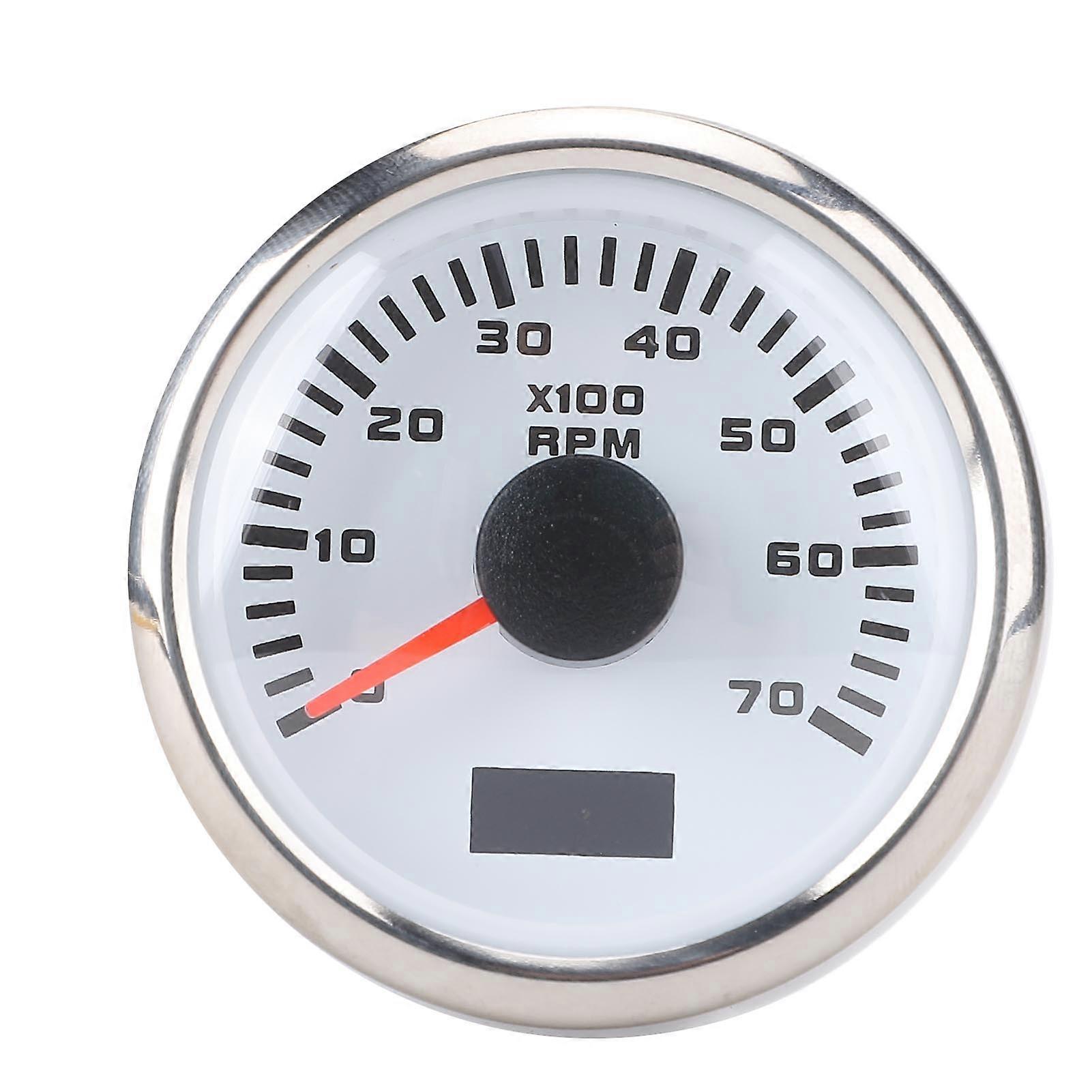 52mm 7000RPM Tachometer with Hourmeter 7 Color Backlight DC 9-32V RPM Gauge for Truck Tractor Car RV Boat White Dial Silver Cover CX6230