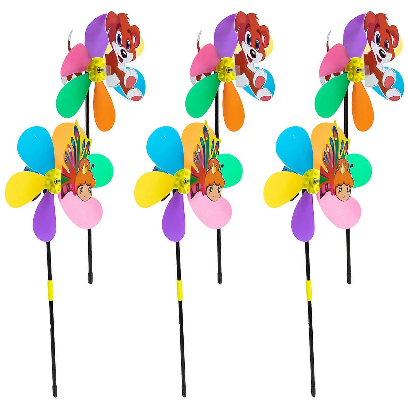 Toy Windmill Decoration Windmill Lawn Carnival Windmill Assorted Color 54x30cm 6Pcs