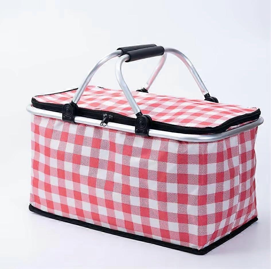 Insulated Picnic Basket Cooler Bag 26L Large Capacity for 12 Adults Leak-proof Lining Sturdy Handles Red