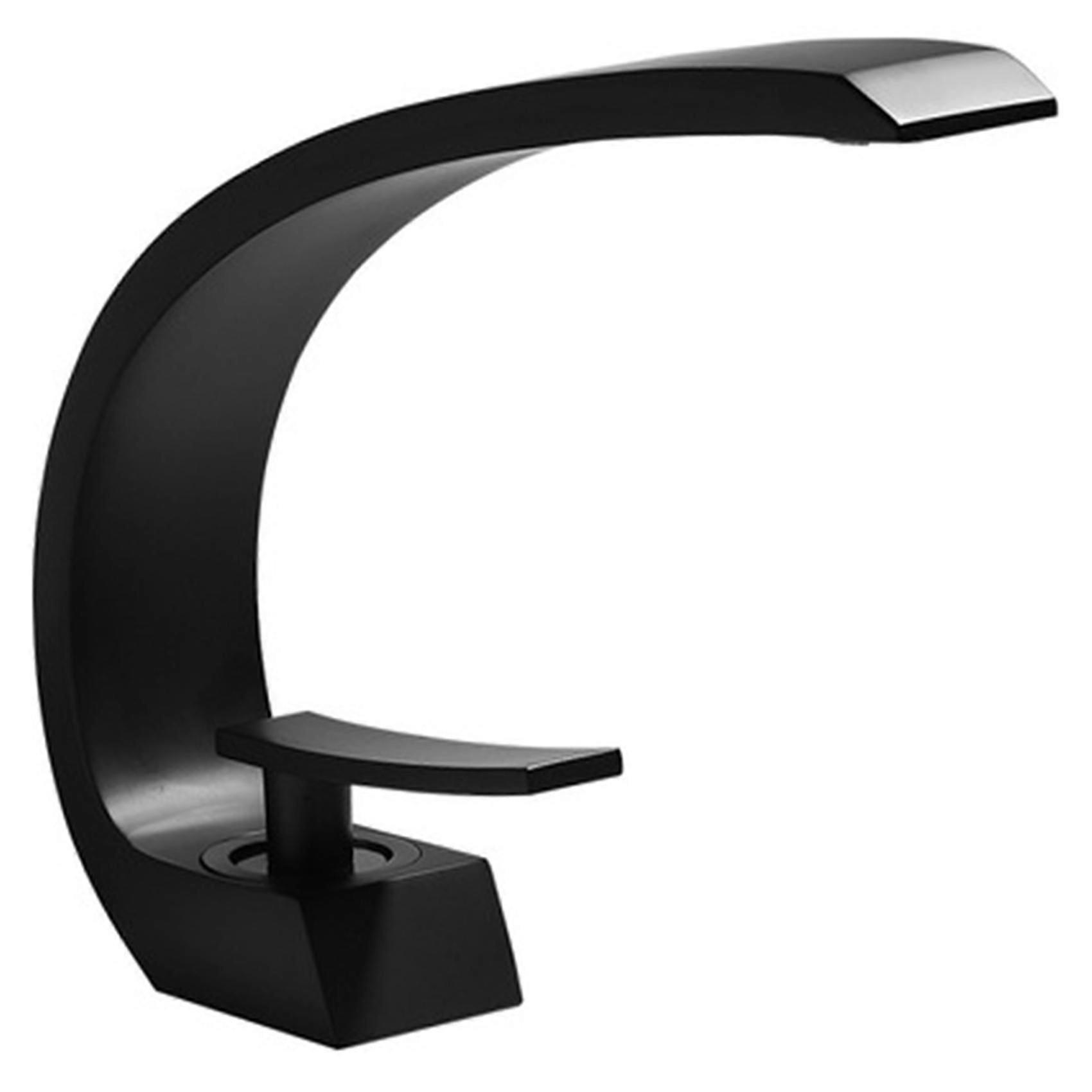 Rubinetto per lavabo da bagno moderno, rubinetto a cascata per acqua calda e fredda monocomando, nero