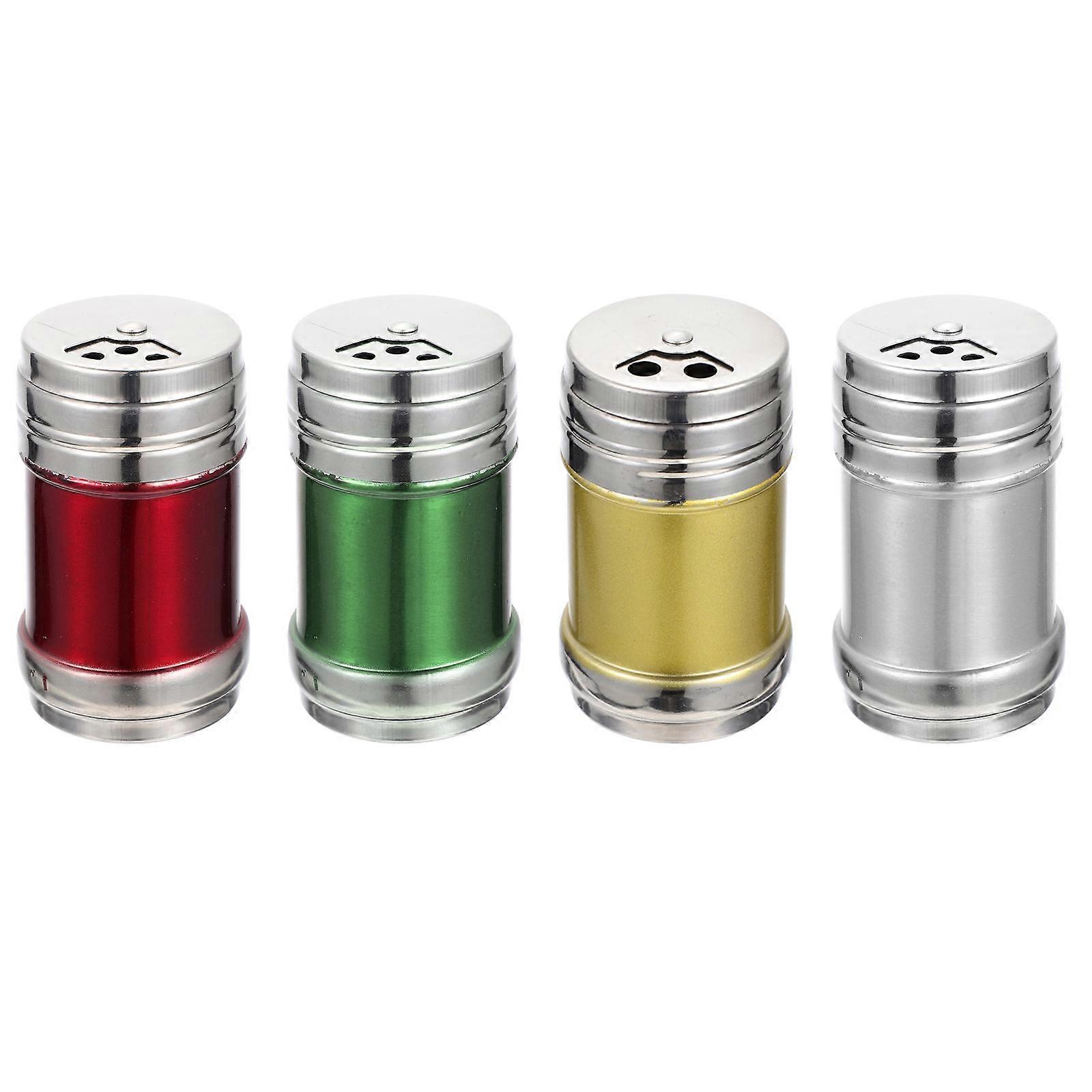 4pcs Stainless Steel Spice Jars for Salt, Pepper & Sugar – Kitchen Seasoning Storage Containers with Red, Finishes