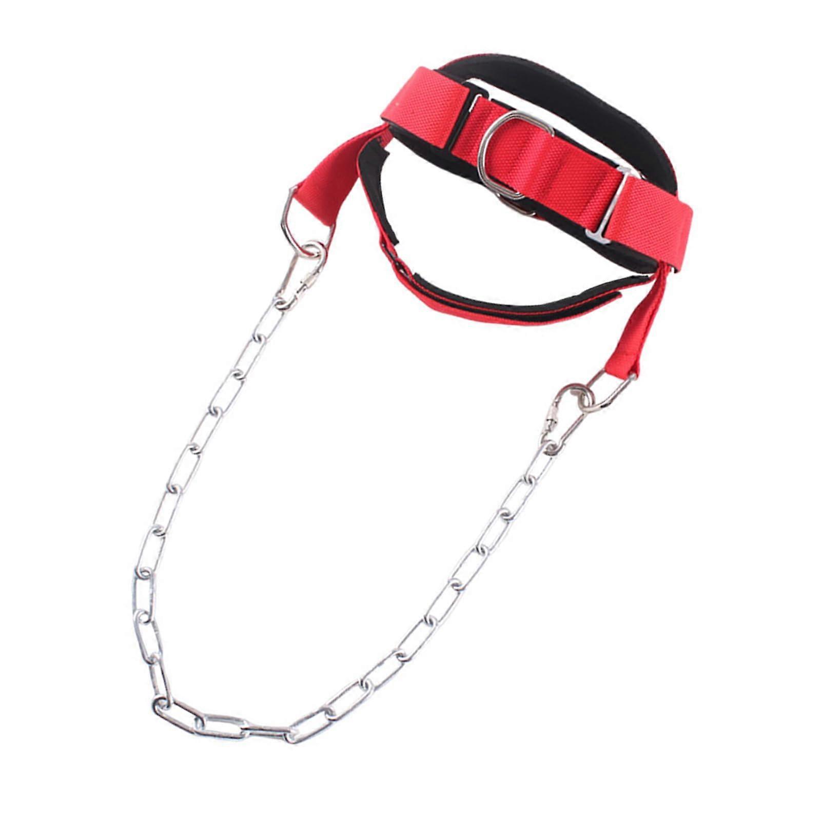Fitness Neck Strap Increases Neck Strength and Supports Recovery from Injuries. Neck Trainer with Robust Steel Chain red