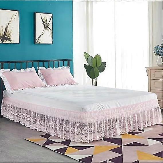 Bed skirt with lace edge and elastic bed cap, easy to assemble, dust ruffle
