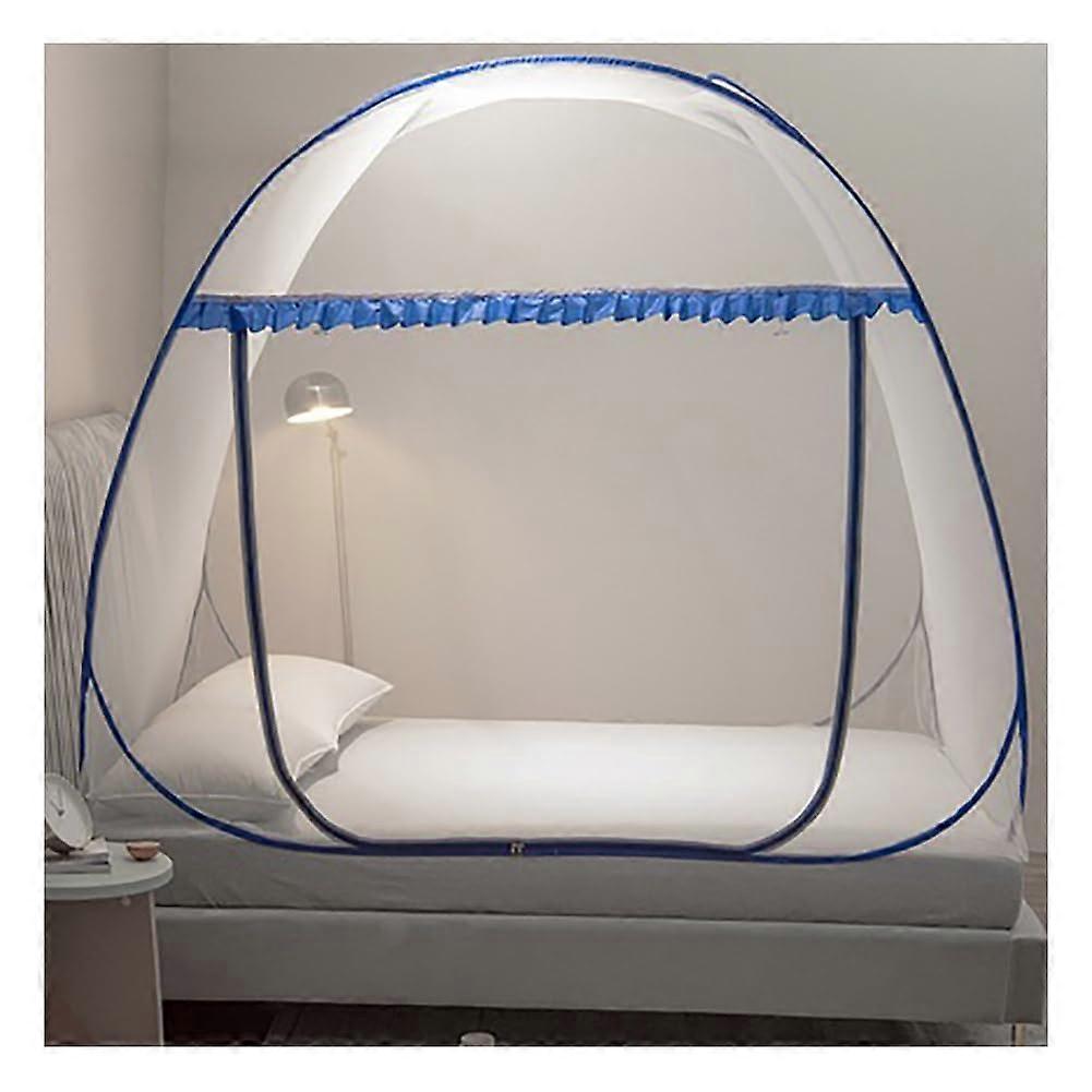 Mosquito Net Bed Pop Up Yurt Style Camping Canopy Foldable Portable Blue 150x200x155 Cm