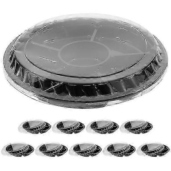 10pcs Disposable Round Serving Tray with Lid, 6 Compartment for Fruits and Veggies