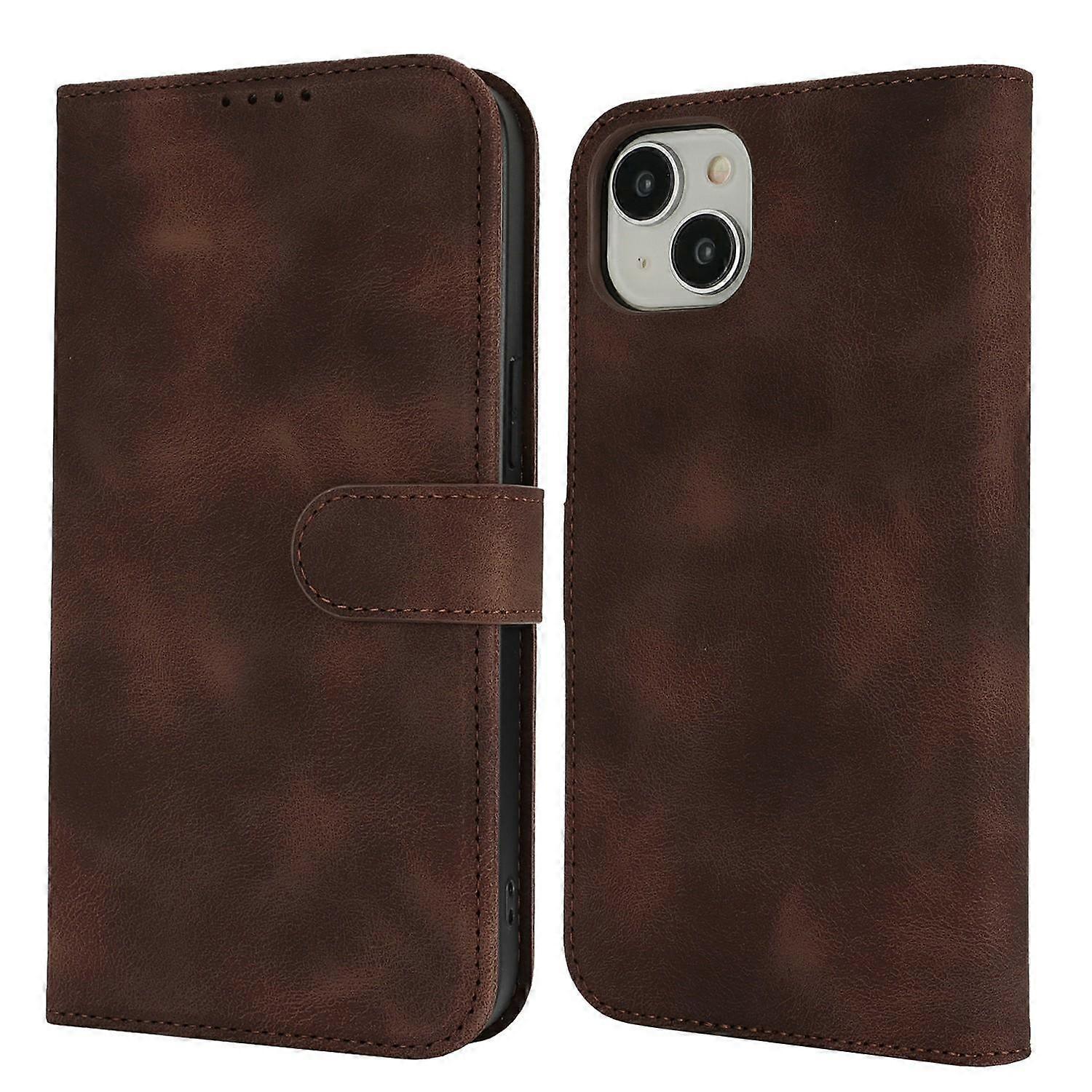 For iPhone 15 Plus 14 Plus Wallet Case Double Folded Edge Skin Touch PU Leather Flip Phone Cover