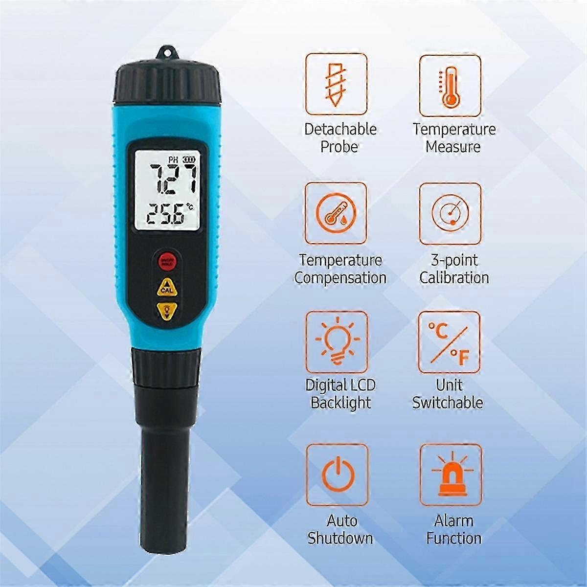 2 in 1 Food pH Tester and Temperature Meter with LCD Backlight Digital Probe
