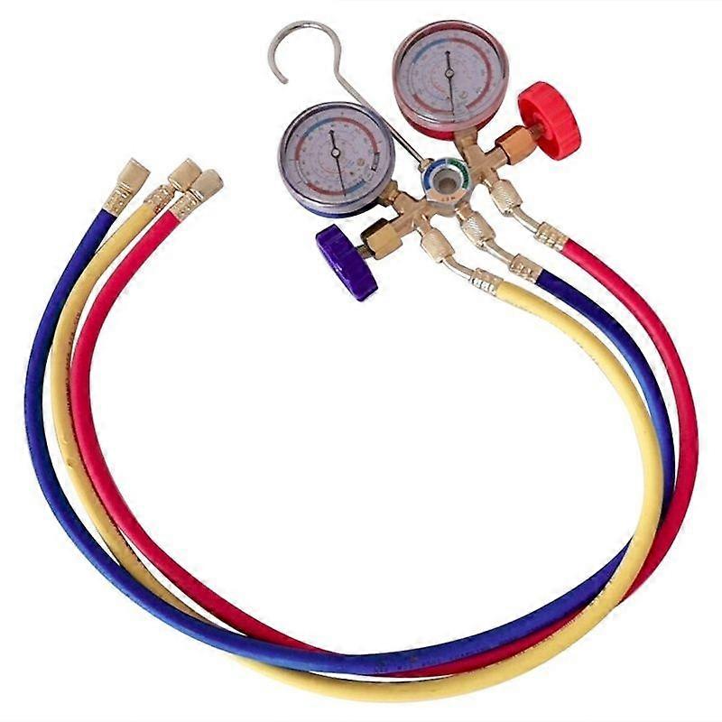 R134A R12 R22 R502 Current Divider Meter Tools Set Refrigerants Air Conditioning AC Diagnostic Manifold Gauges Double Table Valve with 3 Colors Hoses(
