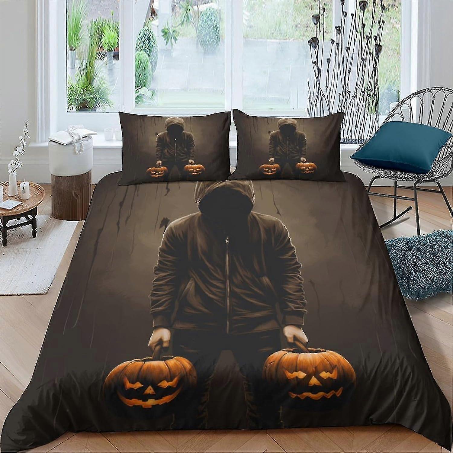 Conjunto de capa de edredom de abóbora para Halloween - Design 3D, conjunto de cama com fecho de zíper para crianças, 3 peças
