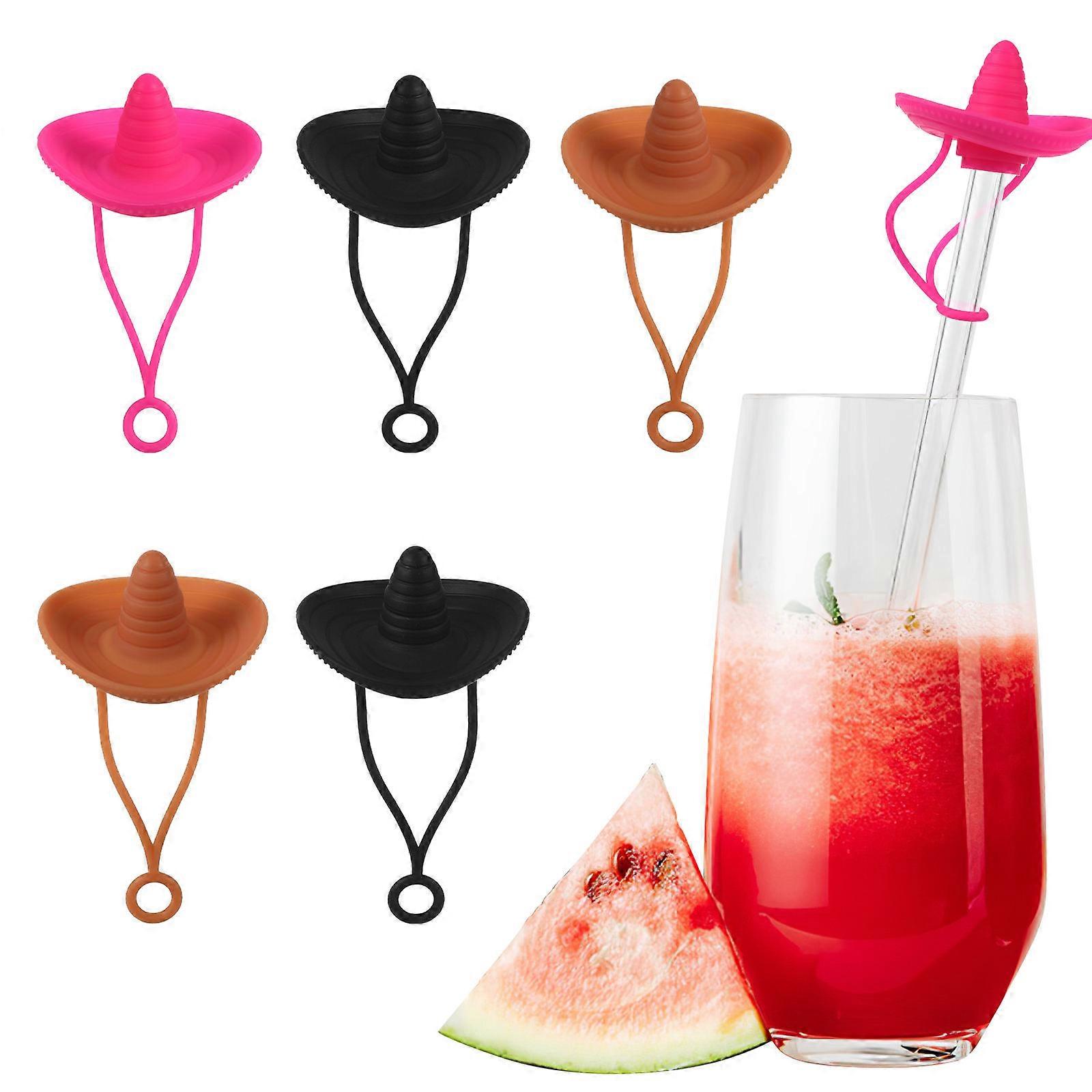 Reusable Straw Caps Silicone Material For Parties And Gatherings Black 6Pcs