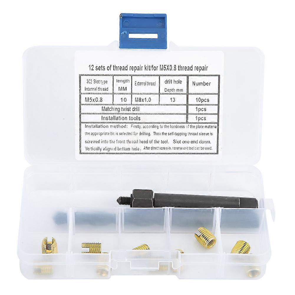 12PCS M5 x 0.8 Thread Repair Kit Self Tapping Thread Inserts Tool Set