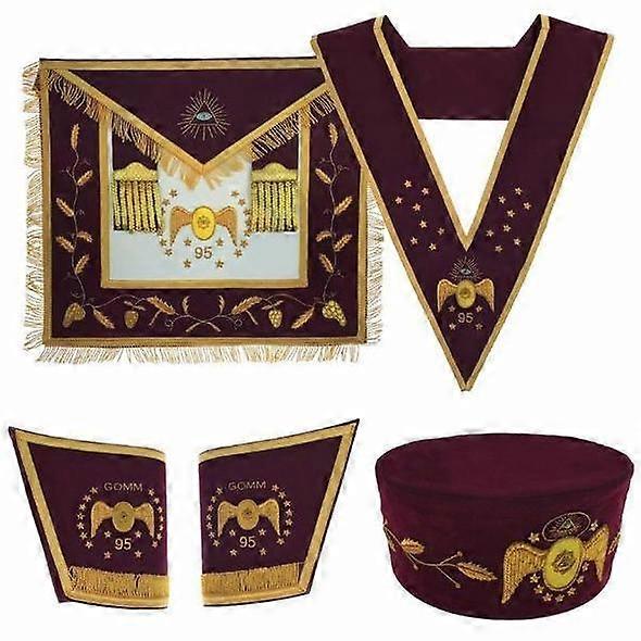 Masonic Scottish Rite 95th Degree Hand Embroidered Set Apron Collar Cap Gauntlets