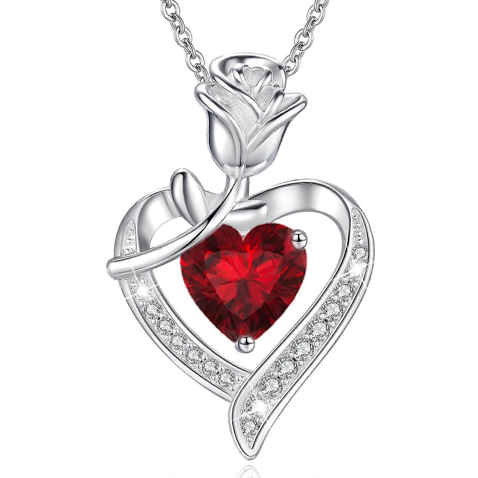 Women's Necklace with Heart Pendant Garnet Silver01