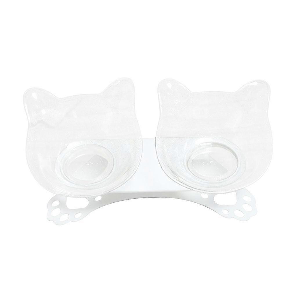 Dog for Cat Double Bowls with Raised Stand Drinking Dispenser Container Pet Food Water Feeder 15 Tilted Platform Non-sl