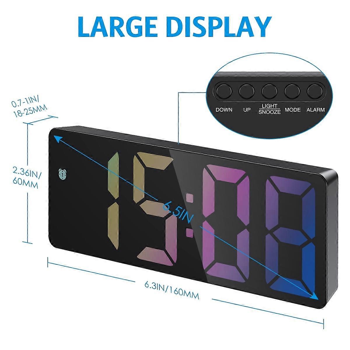 Electronic Digital Alarm Clock, 6.5Inch Large Display Led Clock For Bedside Table Battery Clock With