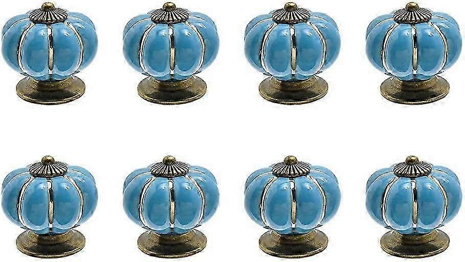 Pumpkin shaped drawer / door knobs, set of 8, blue