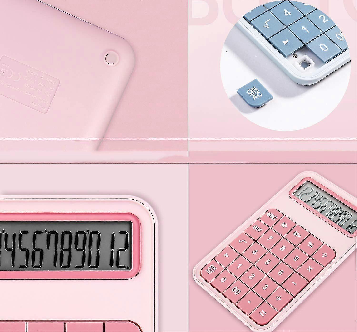 Calculator with Big Buttons, 12 Digit LCD Office Calculator with Large Display for School Office Home Counter - Pink