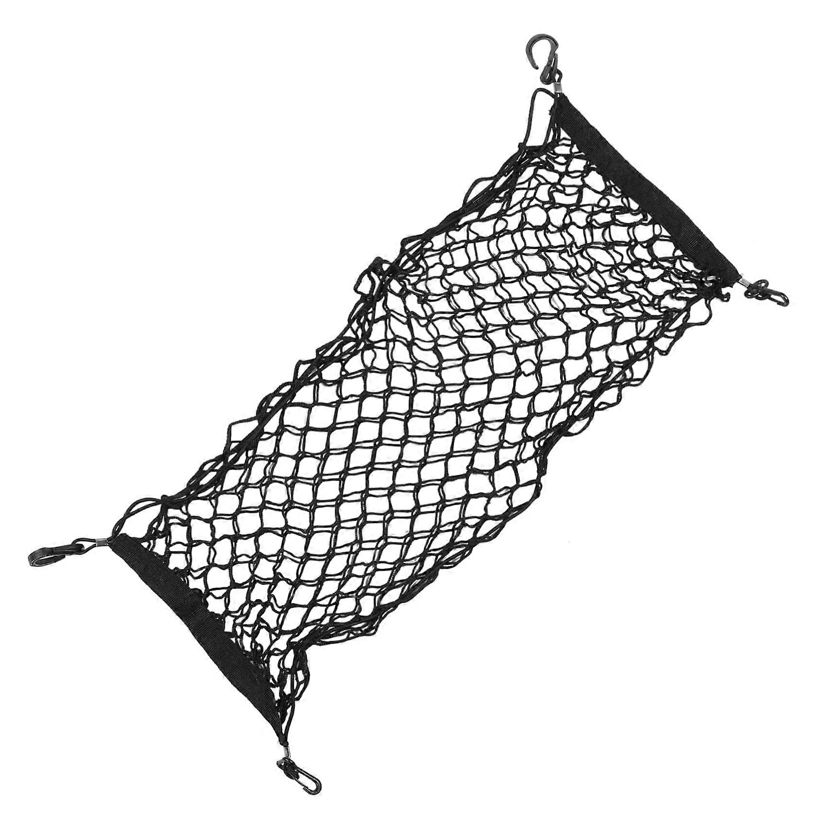 Robust trunk cargo net for cars and SUVs, storage net for various items, elastic organizer system for shopping and daily needs.