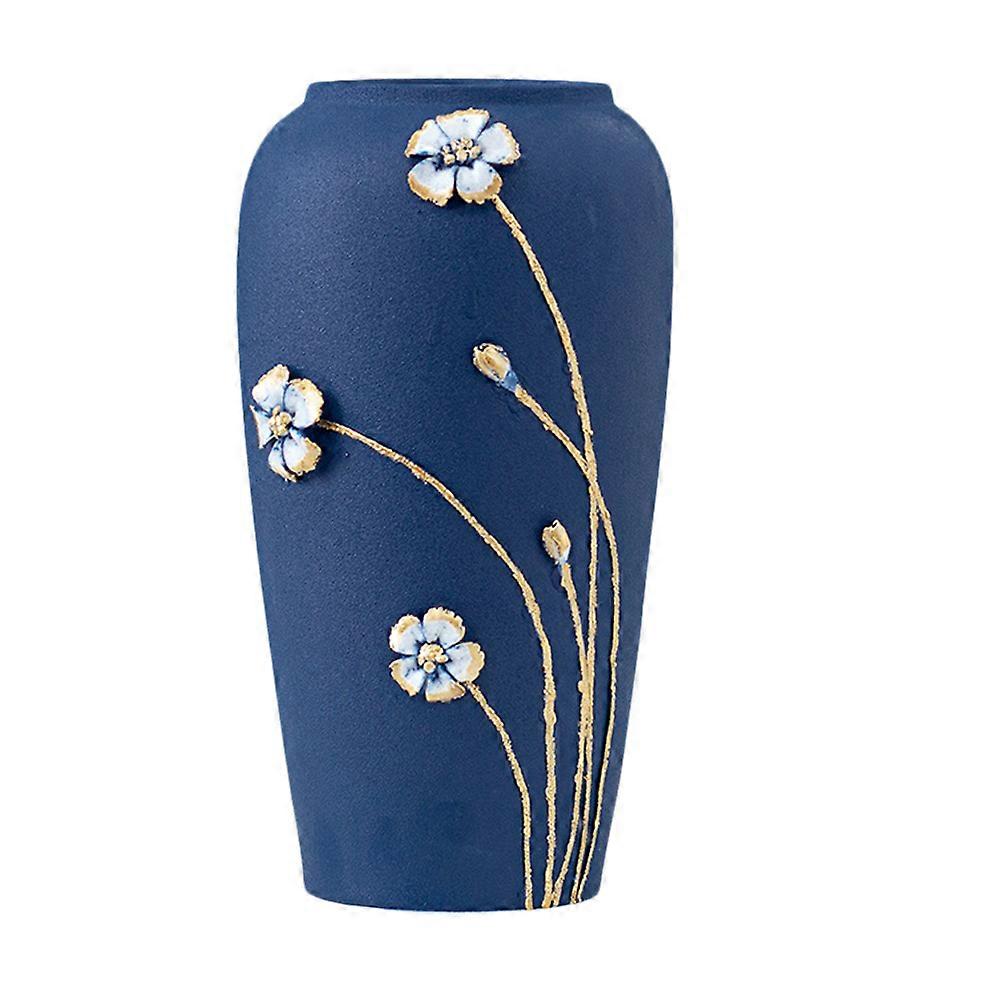 Rustic Ceramic Vase Handmade For Interior Designers Blue 30X16.5CM Tall Cylinder 1Set