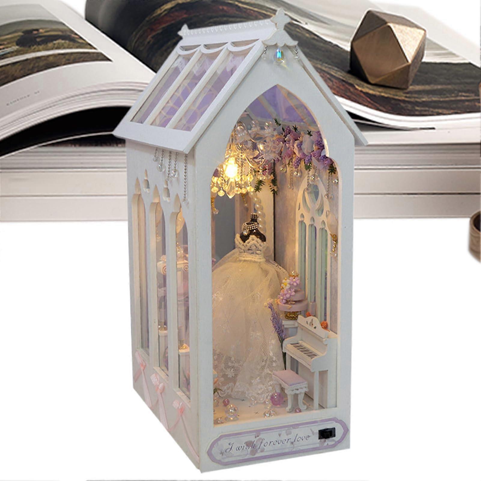 Book Nook Decor Miniature 3D Wooden Puzzle Kit With LED Light For Bookshelf And Bookcase, Study Room Decor