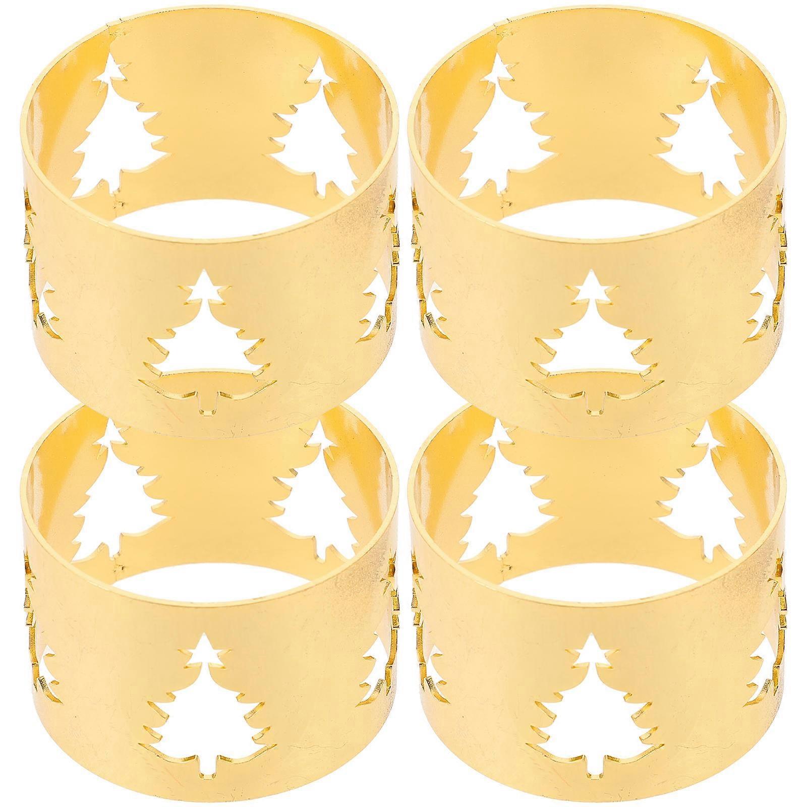Table Napkin Holder Christmas Tree Napkin Rings For Circular Hollow Design Golden 4pcs