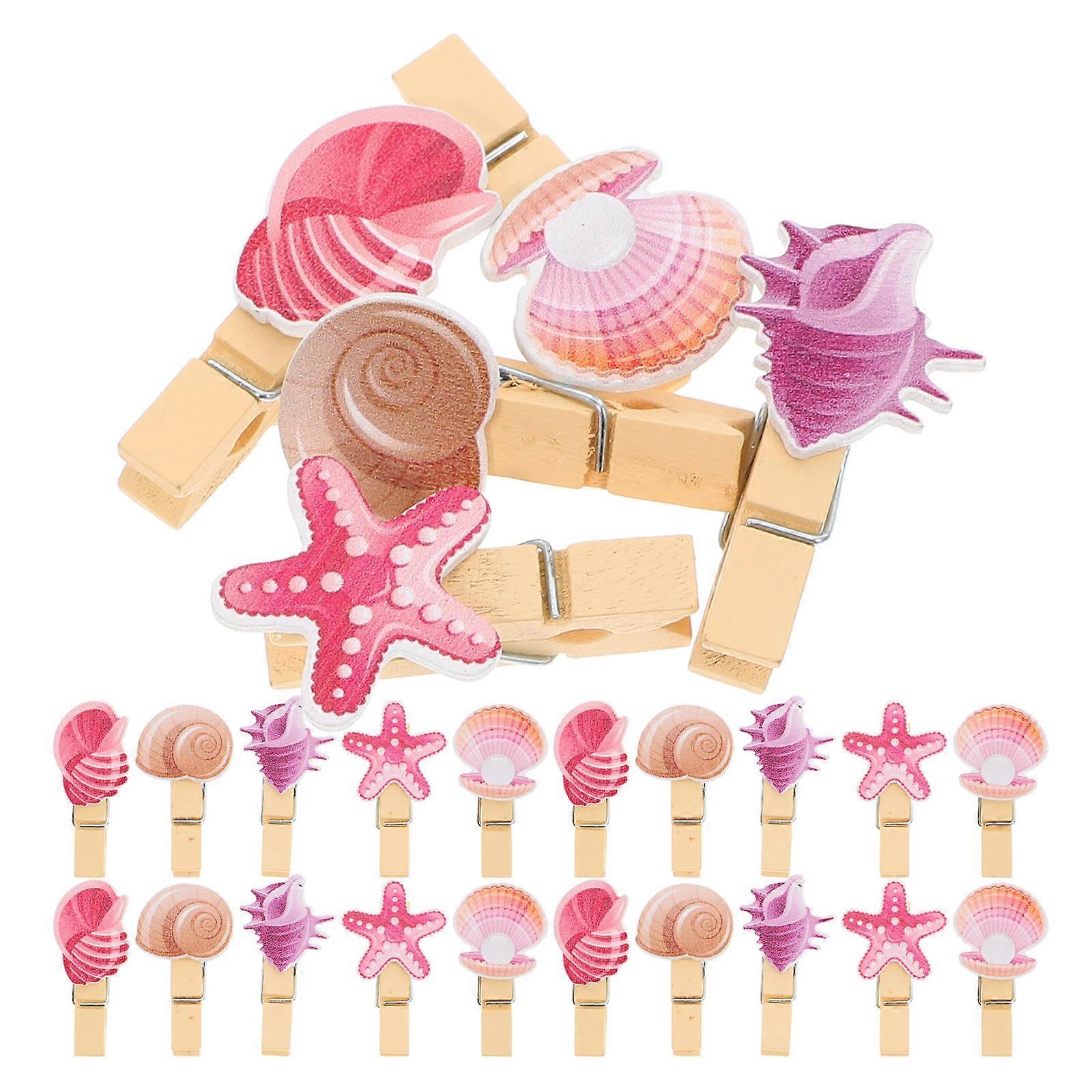 30pcs Wooden Peg Photo Clips with Beautiful Shell Design for Notes and Memos