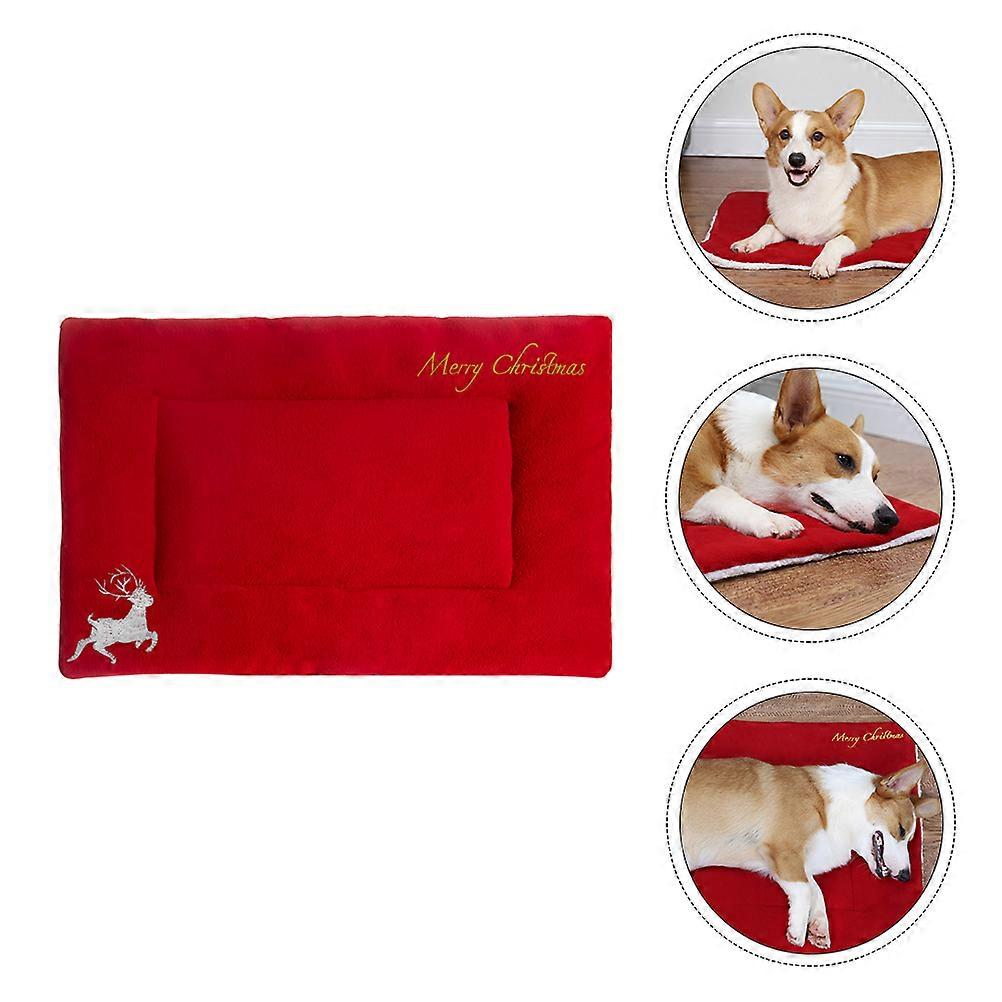 Christmas Pet Mat – Plush Thick Warm Mattress with Embroidered Reindeer Design, Washable Cat Dog Bed Cushion for Winter Comfort