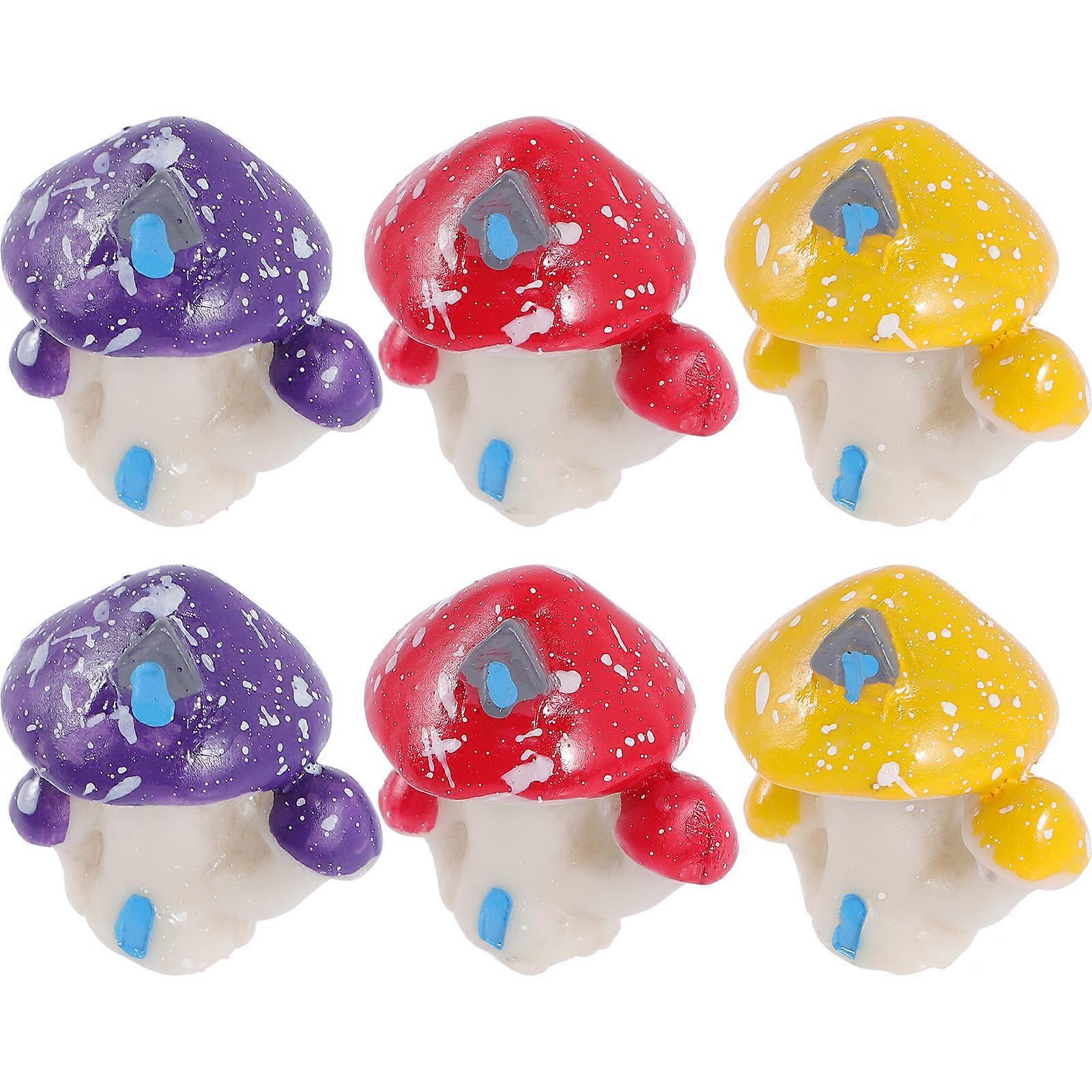 Resin Crafts Red Mushroom Shape Garden Layout Reptile Box Decor Mini Resin Mushroom House 6Pcs