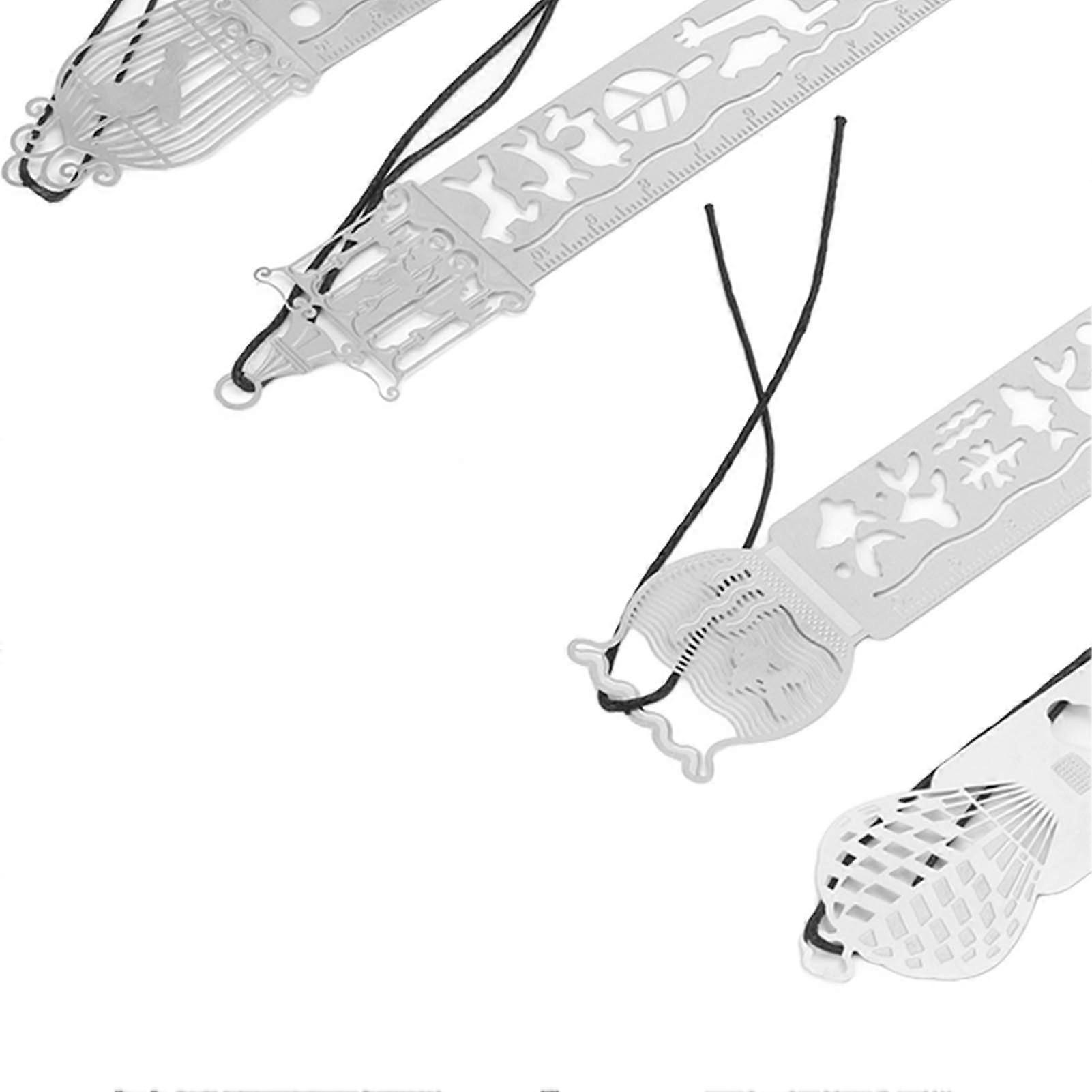 Stencil Ruler Portable Multifunctional 4 Cartoon Pattern Templates Handbook Painting Bookmarks Hollow Metal Ruler