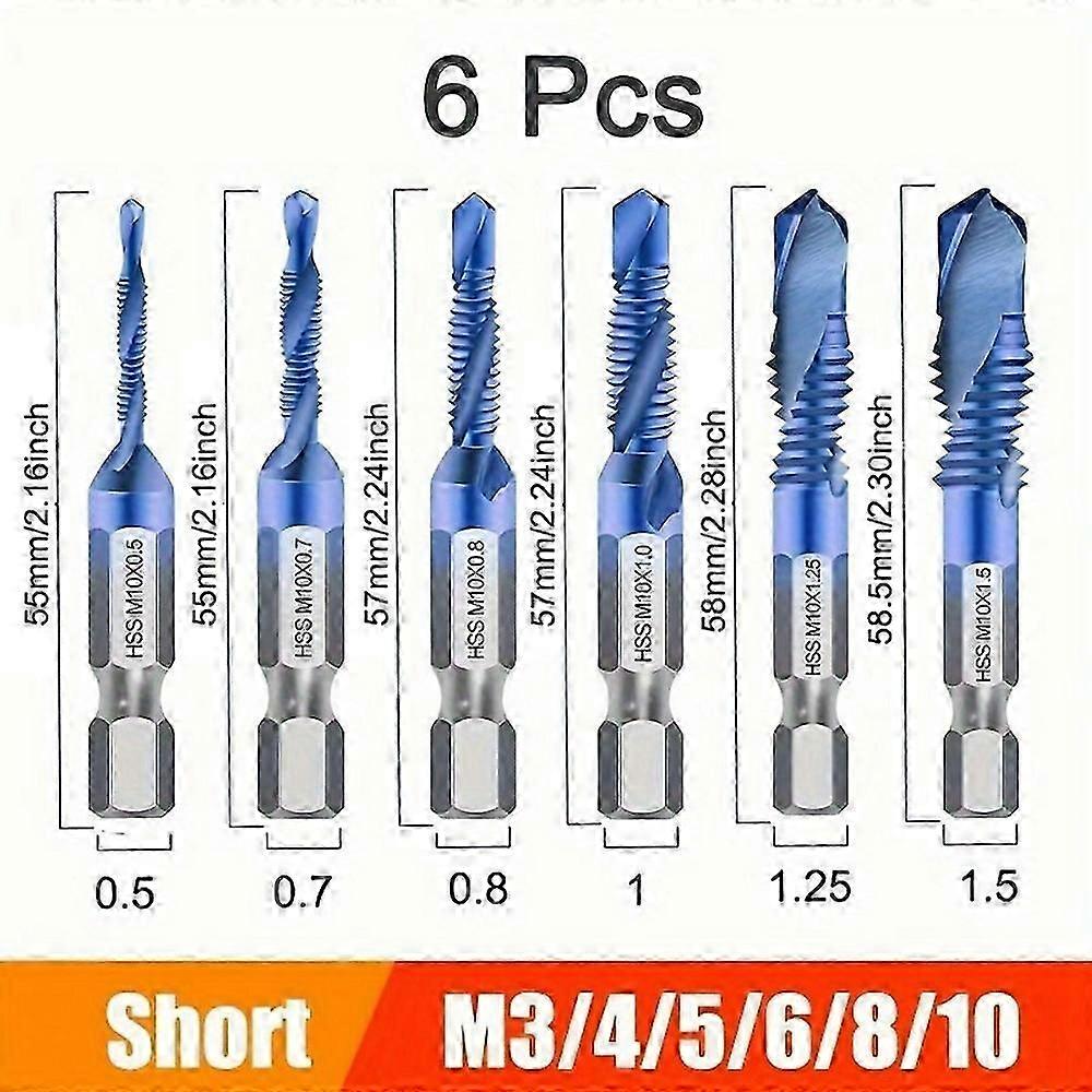 2025 Latest Model Type C 6Pcs/Set M3-M10 Drill Tap Bits Set 1/4 Hex Shank HSS