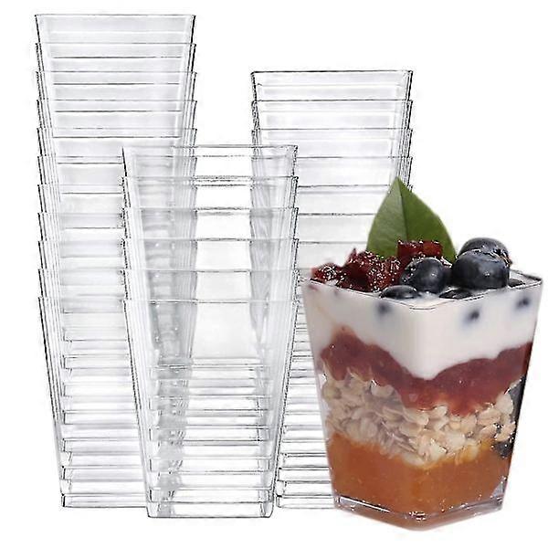 50 pcs Dessert Cups with Lids and Spoons Square Dessert Cups Set Reusable Plastic Dessert Cups