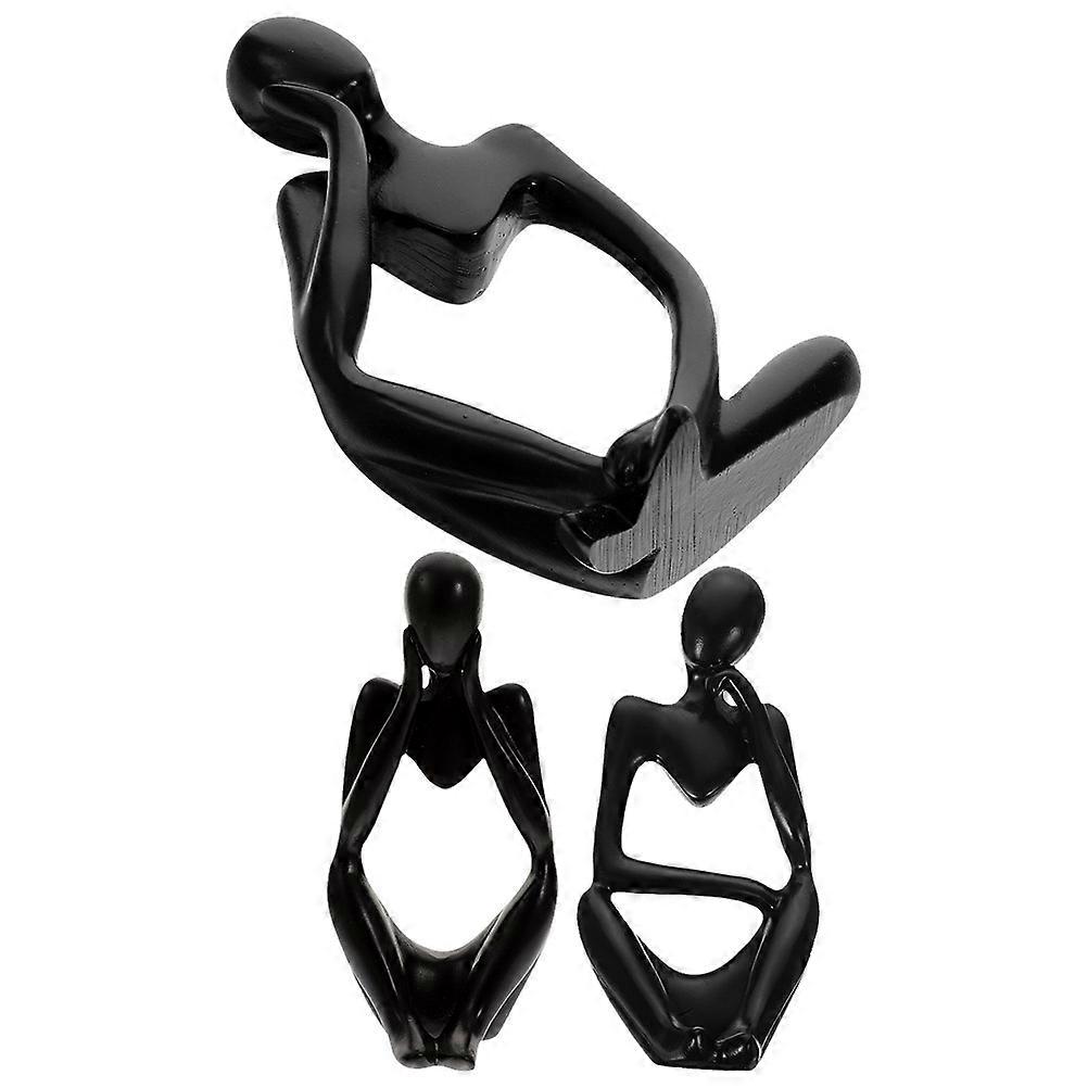 Abstract Thinker Figurine Set Resin Black for Decoration 3pcs